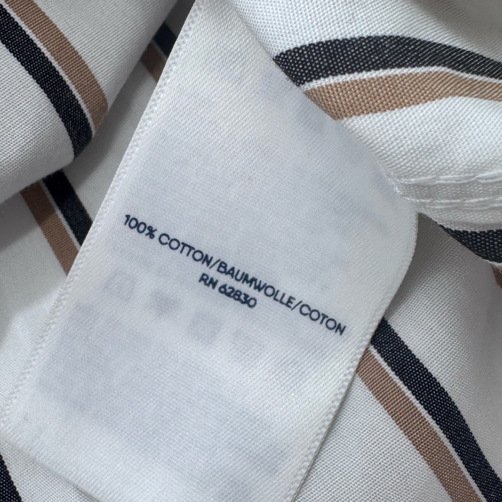Lands' End No Iron White With Navy/Tan Striped Button Down‎ Shirt, Size Large - Picture 10 of 13